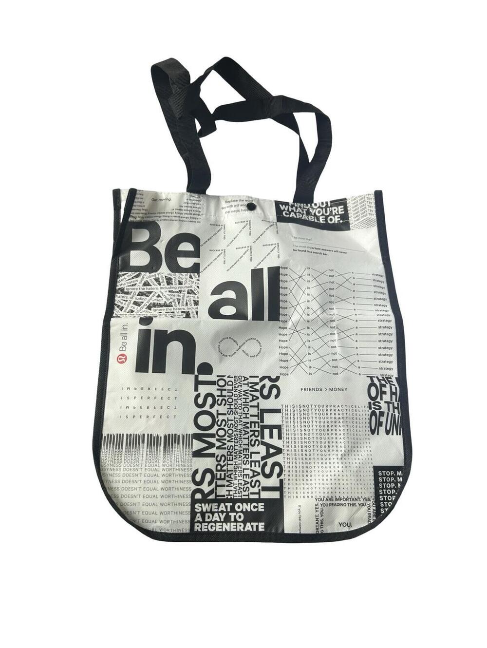 Lululemon Large Reusable Tote Grocery Gym Shopping Bag‎ Black White